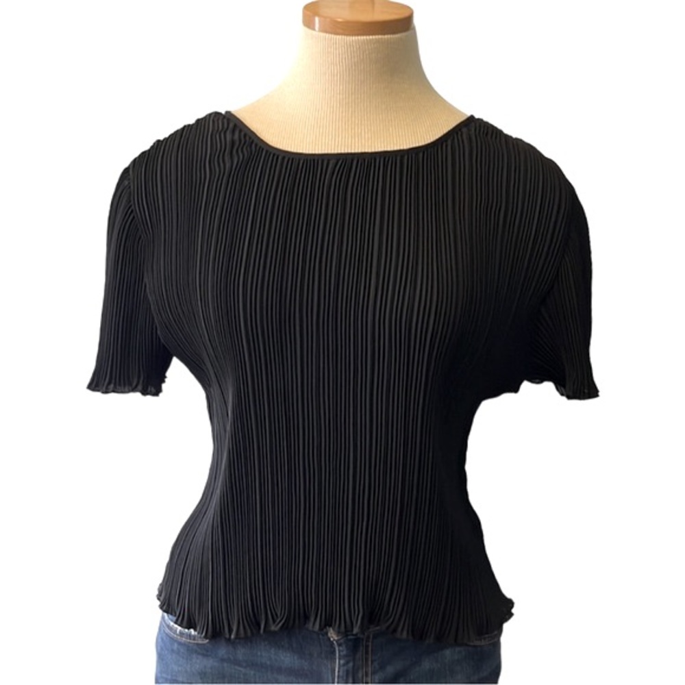Good American 'Always Fits Plisse' Top, Black, size 1/2; S/M